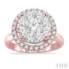 1 1/2 Ctw Lovebright Round Cut Diamond Engagement Ring in 14K Rose and White Gold