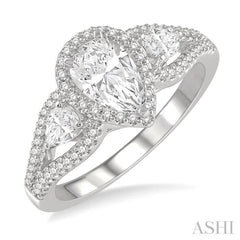 1/2 Ctw Pear Shape Semi-Mount Diamond Engagement Ring in 14K White Gold