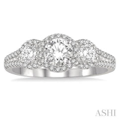 1/2 Ctw Triple Round Semi-Mount Diamond Engagement Ring in 14K White Gold