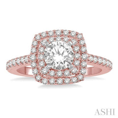 1/2 Ctw Diamond Engagement Ring with 1/4 Ct Round Cut Center Stone in 14K Rose and White Gold