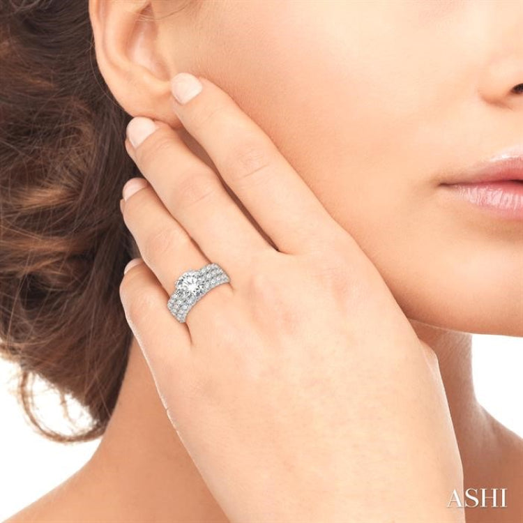 1 3/4 Ctw Triple Row Round Cut Diamond Semi-Mount Engagement Ring in 14K White Gold