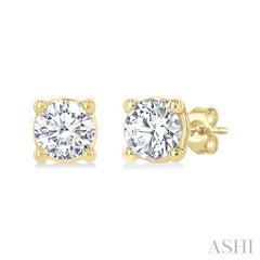 1/3 Ctw Round Cut Diamond Stud Earrings in 14K Yellow Gold