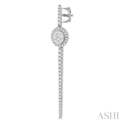 1 ctw Oval Shape Accent Lovebright Round Cut Diamond Long Earring in 14K White Gold