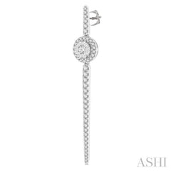 1 Ctw Round Shape Accent Lovebright Round Cut Diamond Long Earring in 14K White Gold