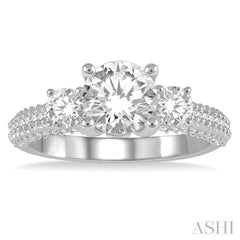 3/4 ctw Circular Shape Past, Present & Future Round Cut Diamond Semi-Mount Engagement Ring in 14K White Gold