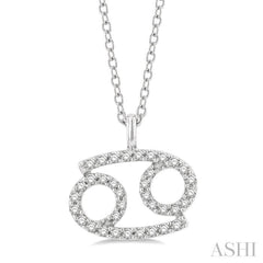 1/8 Ctw Cancer Round Cut Diamond Zodiac Pendant With Chain in 10K White Gold