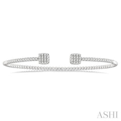 1/2 Ctw Cushion Shape Open End Round Cut Diamond Stackable Cuff Bangle in 14K White Gold