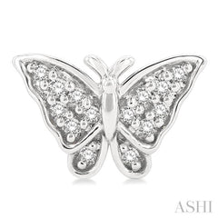 1/10 ctw Petite Butterfly Round Cut Diamond Fashion Stud Earring in 10K White Gold