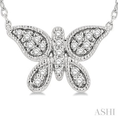 1/10 Ctw Butterfly Petite Round Cut Diamond Fashion Pendant With Chain in 10K White Gold