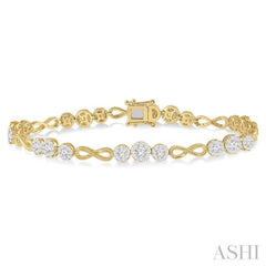 2 1/2 ctw Tri-Mount Set & Milgrain Infinity Connector Lovebright Round Cut Diamond Bracelet in 14K Yellow and White Gold