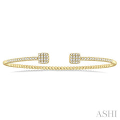 1/2 Ctw Cushion Shape Open End Round Cut Diamond Stackable Cuff Bangle in 14K Yellow Gold