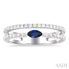 5X2.5MM Marquise Shape Sapphire and 1/5 ctw Single Cut Diamond Precious Split Twin Ring in 10K White Gold