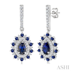 5x3 MM Pear Cut & 1.45 MM Round Cut Sapphire and 1/3 Ctw Round Cut Diamond Precious Earring in 14K White Gold