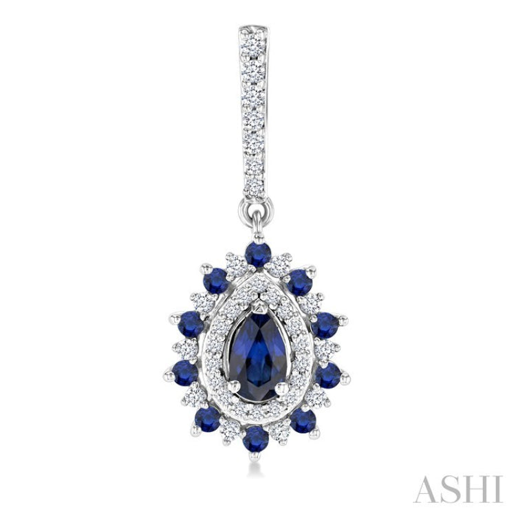5x3 MM Pear Cut & 1.45 MM Round Cut Sapphire and 1/3 Ctw Round Cut Diamond Precious Earring in 14K White Gold