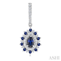 5x3 MM Pear Cut & 1.45 MM Round Cut Sapphire and 1/3 Ctw Round Cut Diamond Precious Earring in 14K White Gold