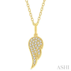 1/6 ctw Petite Angel Wing Round Cut Diamond Fashion Pendant With Chain in 10K Yellow Gold