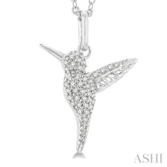 1/6 Ctw Petite Hummingbird Round Cut Diamond Fashion Pendant With Chain in 10K White Gold