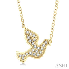 1/10 ctw Petite Dove Round Cut Diamond Fashion Pendant With Chain in 10K Yellow Gold