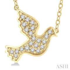 1/10 ctw Petite Dove Round Cut Diamond Fashion Pendant With Chain in 10K Yellow Gold