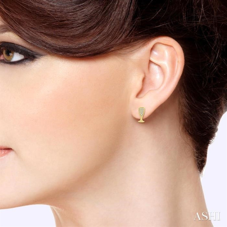 1/10 Ctw Petite Champagne Glass Round Cut Diamond Fashion Stud Earring in 10K Yellow Gold