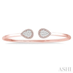 5/8 Ctw Pear Shape Lovebright Open Cuff Diamond Bangle in 14K Rose and White Gold