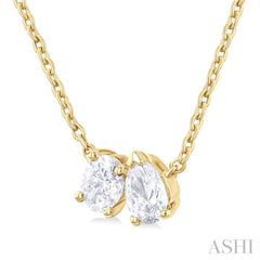 1/3 ctw Toi Et Moi Oval and Pear Cut Diamond Necklace in 14K Yellow Gold