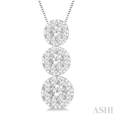 1/4 ctw Lovebright 3 stone Essential Round Cut Diamond Pendant with Chain in 14K White Gold