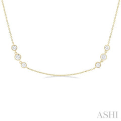 1 1/2 ctw Three Stone Bezel Set Round Cut Diamond Station Necklace in 14K Yellow Gold