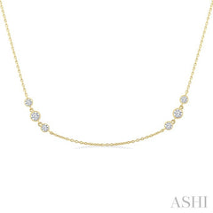 3/4 Ctw Three Stone Bezel Set Round Cut Diamond Station Necklace in 14K Yellow Gold