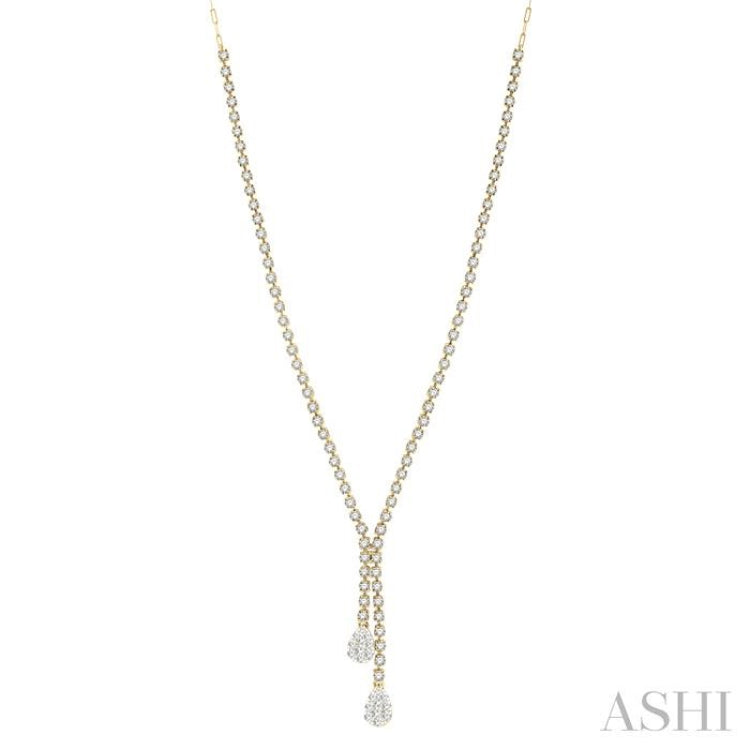 2 5/8 Ctw Lovebright Pear Shape Round Cut Diamond Fashion 'Y' Necklace in 14K Yellow & White Gold