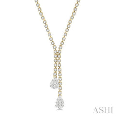 2 5/8 Ctw Lovebright Pear Shape Round Cut Diamond Fashion 'Y' Necklace in 14K Yellow & White Gold