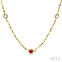 1/2 ctw Round Cut Diamond and 2.85MM Ruby Precious Station Necklace in 14K Yellow Gold