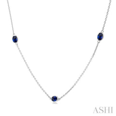 4X3MM Oval Cut Sapphire Precious Station Necklace in 14K White Gold