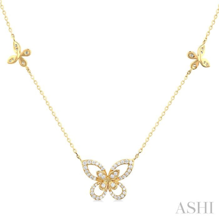 1/3 Ctw Butterfly Motif Round Cut Diamond Fashion Station Necklace in 10K Yellow Gold