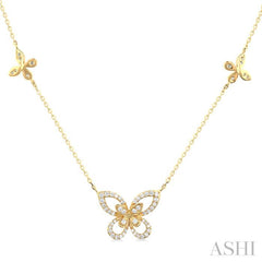 1/3 Ctw Butterfly Motif Round Cut Diamond Fashion Station Necklace in 10K Yellow Gold