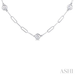 1 ctw Bezel Set Round Cut Diamond Paper Clip Station Necklace in 14K White Gold