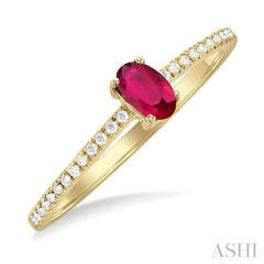 5x3 MM Oval Cut Ruby and 1/10 Ctw Petite Round Cut Diamond Precious Fashion Ring in 10K Yellow Gold