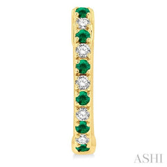 1/10 ctw Petite 1.35 MM Emerald and Round Cut Diamond Precious Fashion Huggies in 10K Yellow Gold