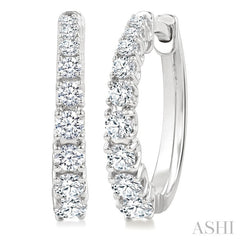 3/4 Ctw Graduated Round Cut Diamond Fashion Hoop Earrings in 14K White Gold