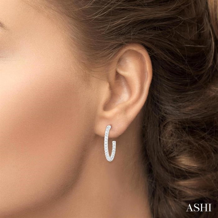 1/2 Ctw French Pave Set Round Cut Diamond Fashion Half Hoop Earring in 14K White Gold