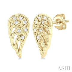 1/20 ctw Petite Angel Wings Round Cut Diamond Fashion Stud Earring in 10K Yellow Gold