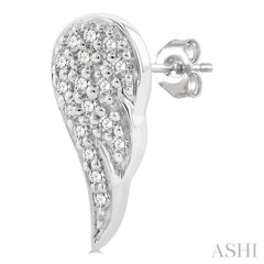 1/10 ctw Petite Angel Wings Round Cut Diamond Fashion Stud Earring in 10K White Gold