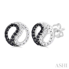 1/5 ctw Petite Yin Yang Black & White Round Cut Diamond Fashion Stud Earring in 10K White Gold