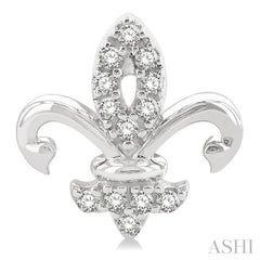 1/8 ctw Petite Fleur De Lis Round Cut Diamond Fashion Stud Earring in 10K White Gold