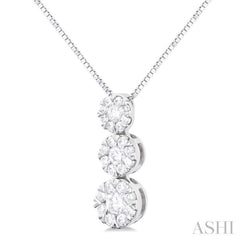 1/3 ctw Lovebright 3 stone Essential Round Cut Diamond Pendant with Chain in 14K White Gold