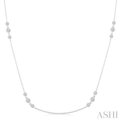 3/4 Ctw Three Stone Bezel Set Round Cut Diamond Station Necklace in 14K White Gold