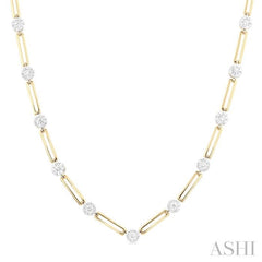 1 1/3 Ctw Lovebright Round Cut Diamond Paperclip Necklace in 14K Yellow and White Gold
