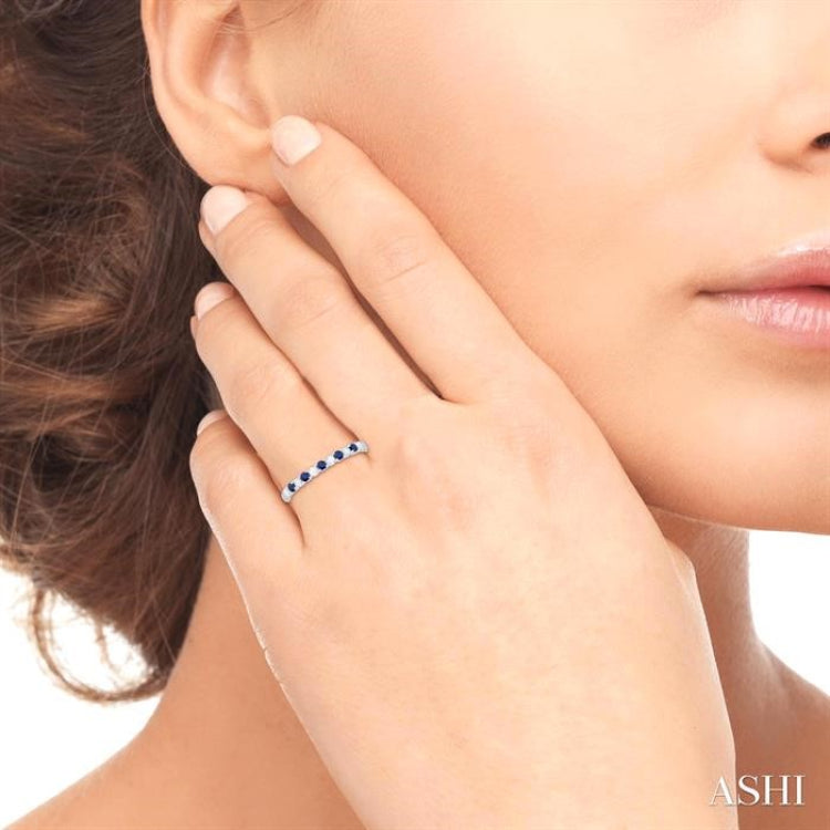 1.75 MM Sapphire and 1/6 Ctw Round Cut Diamond Precious Wedding Band in 14K White Gold
