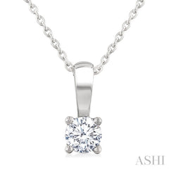 1/3 Ctw Prong Set Round Cut Diamond Solitaire Pendant With Chain in 14K White Gold