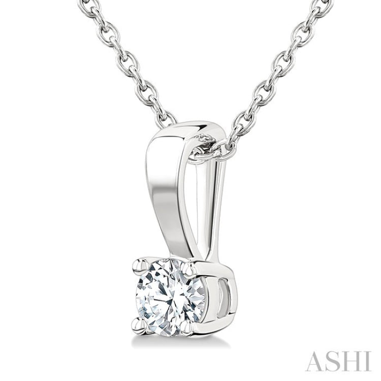 1/6 Ctw Prong Set Round Cut Diamond Solitaire Pendant With Chain in 14K White Gold